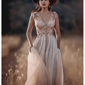 Dorris Wedding Western Sleeveless V-neck Tulle Empire Wedding Dress size 10